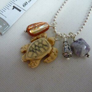 Sterling Silver Charm Necklace with Turtle Charm